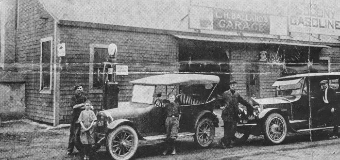 L.H. Ballards Garage, Howe Avenue, Millbury in 1918 | Pictured on left are Louis Ballard and his son Harold, and daughter Anna.