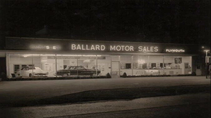 Ballard Motor Sales in 1940 | The car dealership sold Plymouth and Chrysler brands.